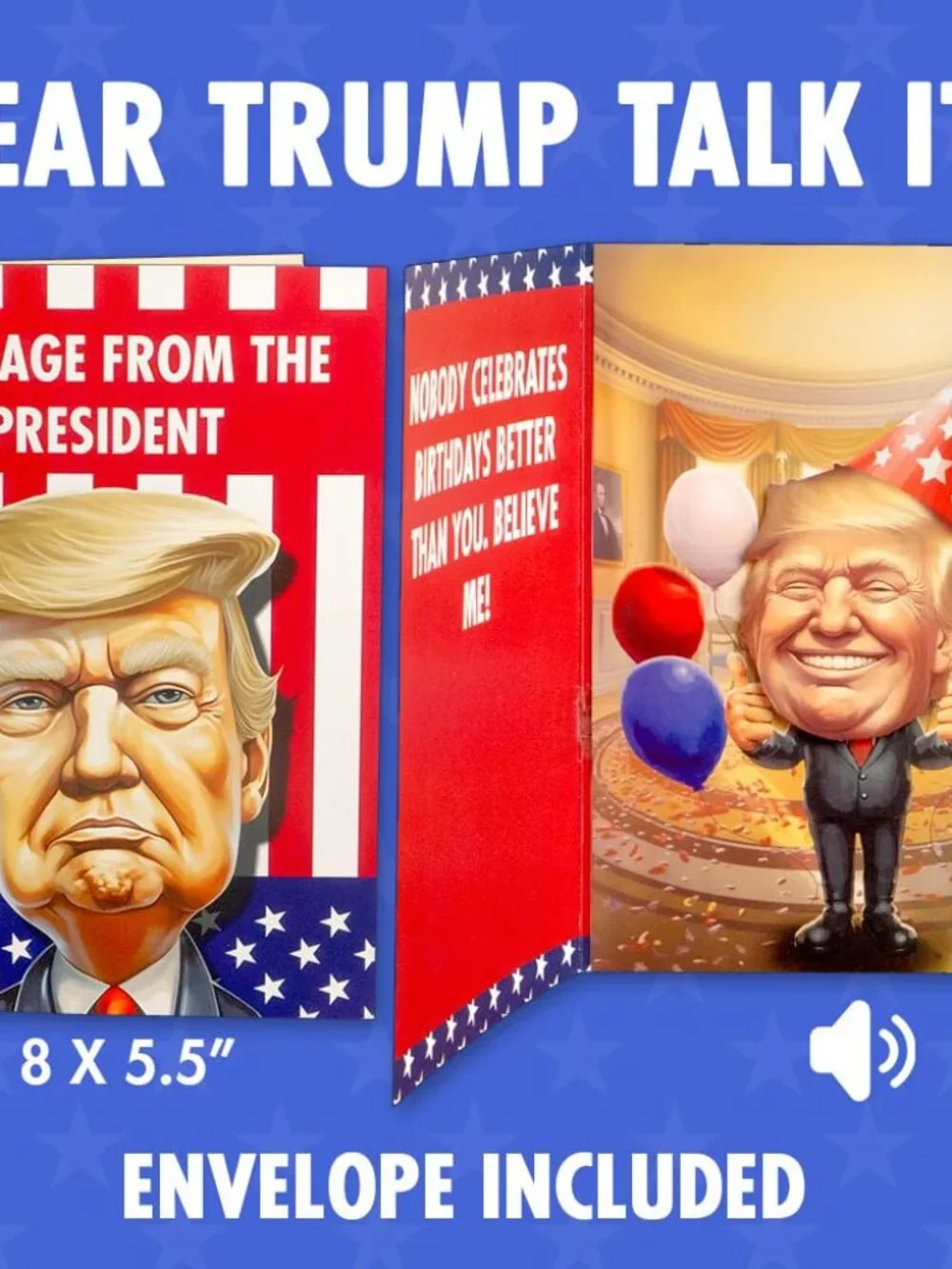 Joyadora Donald Trump Birthday Card Talking - Trump Merchandise Gift, Funny Birt